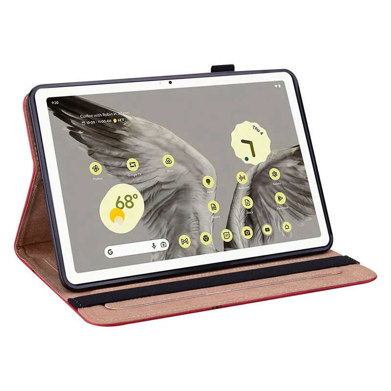 Line Imprinted Anti-Dorp PU Case for Google Pixel Tablet Shockproof Cover with Card Slots - Red