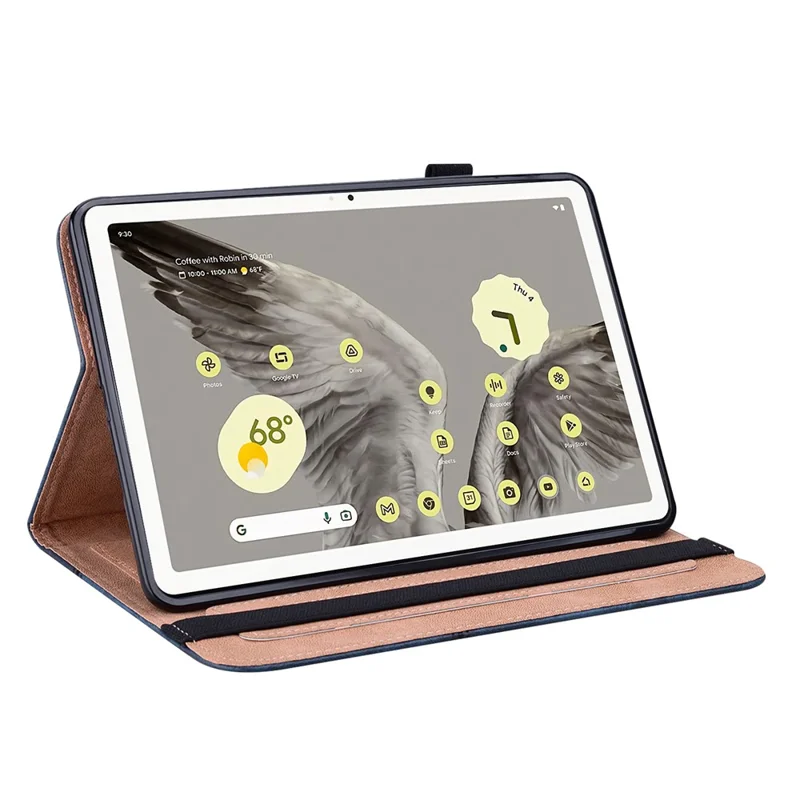 Line Imprinted Anti-Dorp PU Case for Google Pixel Tablet Shockproof Cover with Card Slots - Blue