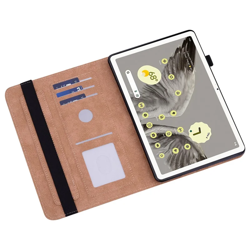 Line Imprinted Anti-Dorp PU Case for Google Pixel Tablet Shockproof Cover with Card Slots - Blue