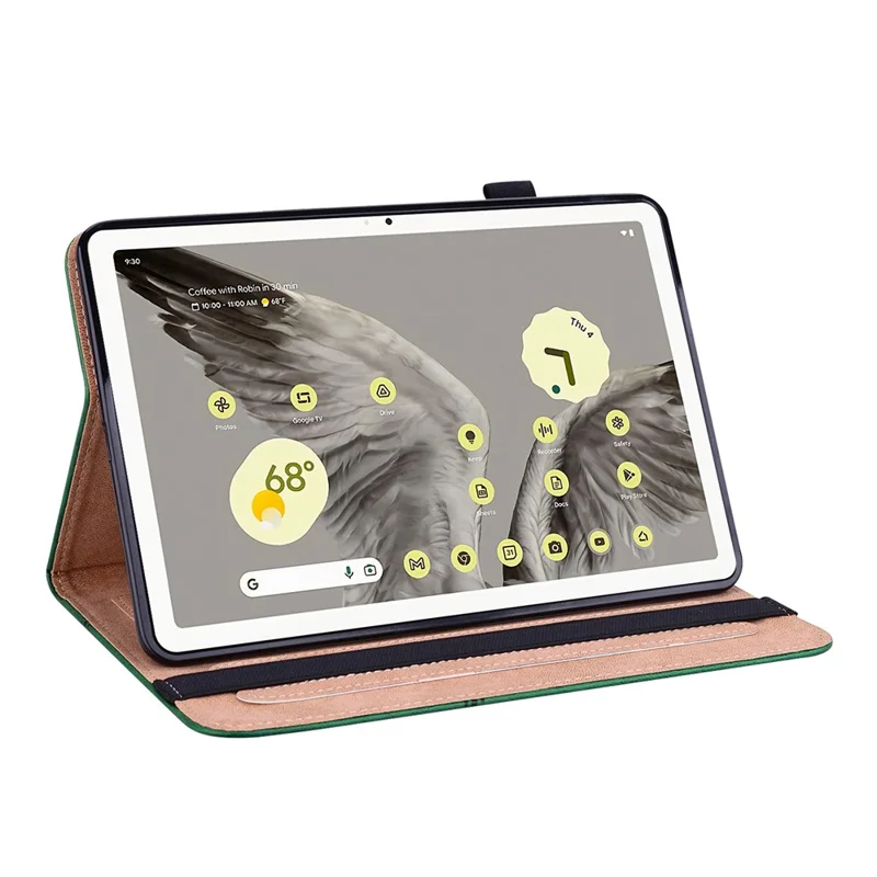 Line Imprinted Anti-Dorp PU Case for Google Pixel Tablet Shockproof Cover with Card Slots - Green