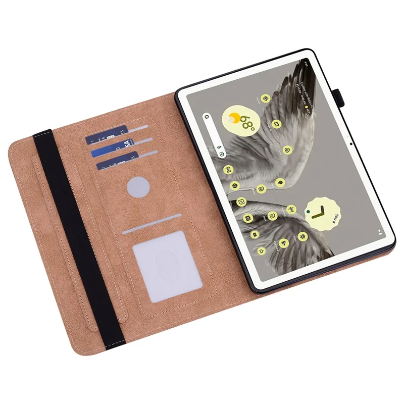 Line Imprinted Anti-Dorp PU Case for Google Pixel Tablet Shockproof Cover with Card Slots - Green