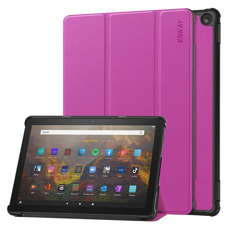 ENKAY HAT PRINCE Trifold Stand Cover for Amazon Fire HD 10 (2023) , PU Leather+PC Auto Wake / Sleep Tablet Case - Purple