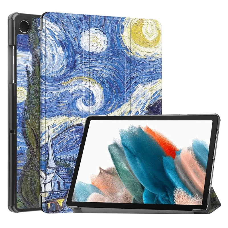 Para Samsung Galaxy Tab A9 Tri-fold Stand Tablet Leather Case Estampado Impresión Tablet Cover - Starry Sky