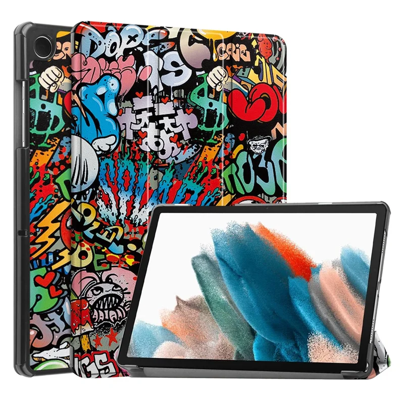 Für Samsung Galaxy Tab A9 Tri-Fold-Ständer-Tablet-Ledertasche Musterdruckabdeckung - Graffiti