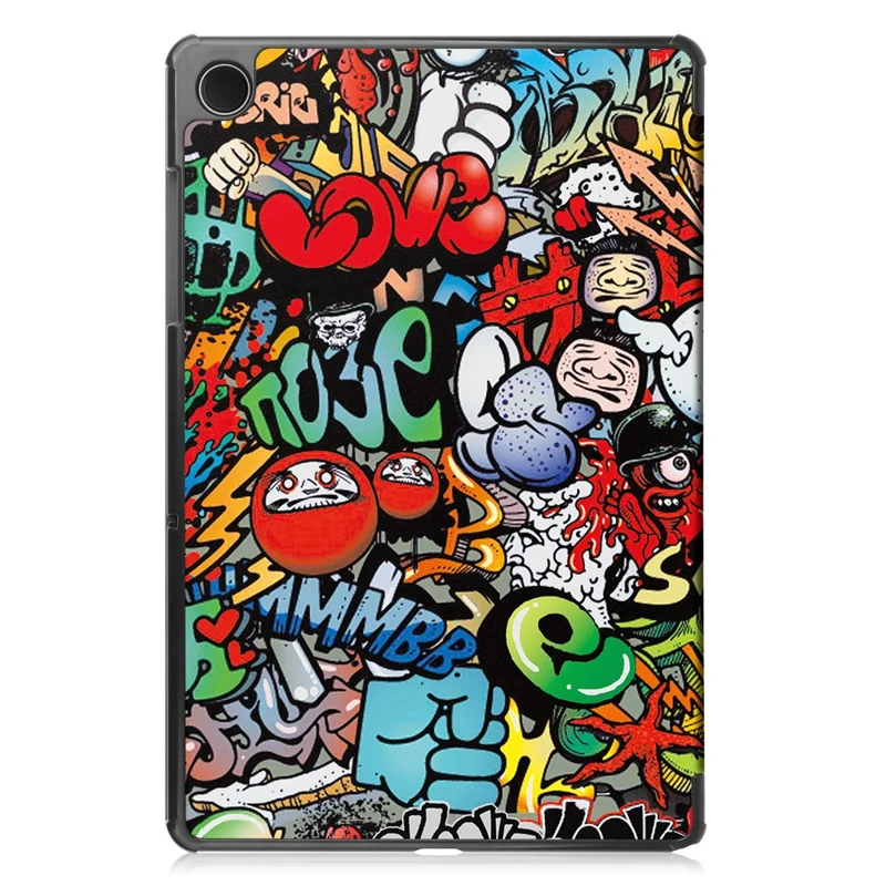 Für Samsung Galaxy Tab A9 Tri-Fold-Ständer-Tablet-Ledertasche Musterdruckabdeckung - Graffiti