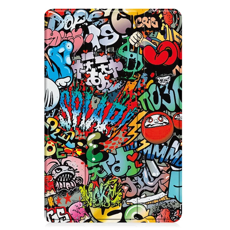 Für Samsung Galaxy Tab A9 Tri-Fold-Ständer-Tablet-Ledertasche Musterdruckabdeckung - Graffiti