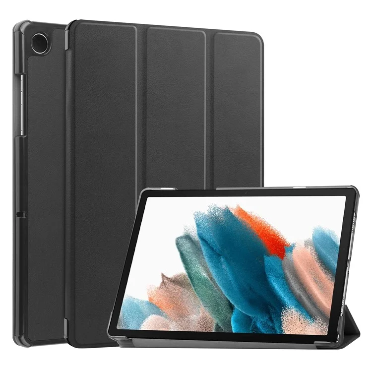 For Samsung Galaxy Tab A9 Tri-fold Stand PU Leather Tablet Case Full Protection Tablet Cover - Black