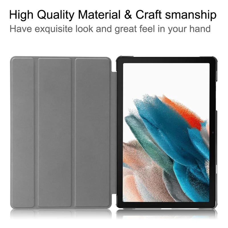 For Samsung Galaxy Tab A9 Tri-fold Stand PU Leather Tablet Case Full Protection Tablet Cover - Grey