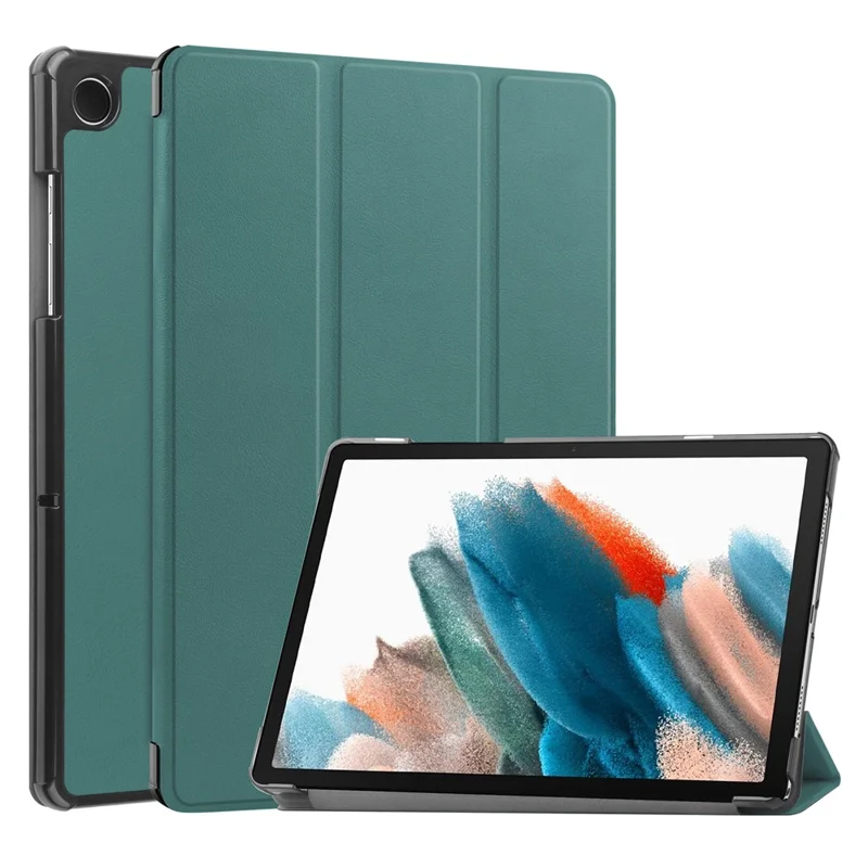 For Samsung Galaxy Tab A9 Tri-fold Stand PU Leather Tablet Case Full Protection Tablet Cover - Blackish Green