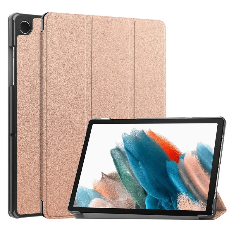 Para Samsung Galaxy Tab A9 Tri-fold Stand PU Leather Tablet Case Full Protection Tablet Cover - Rose Gold