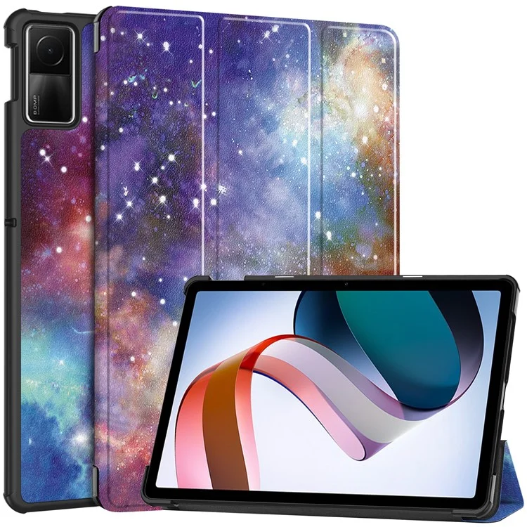 Pour Xiaomi Redmi Pad SE Étui en cuir PU Impression de motif Housse de tablette avec support Tri-fold - Galaxie
