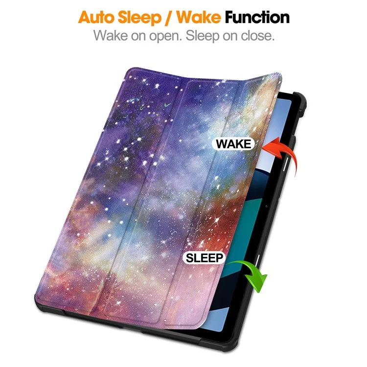Pour Xiaomi Redmi Pad SE Étui en cuir PU Impression de motif Housse de tablette avec support Tri-fold - Galaxie
