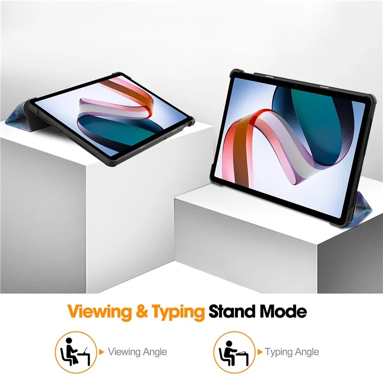 Pour Xiaomi Redmi Pad SE Étui en cuir PU Impression de motif Housse de tablette avec support Tri-fold - Galaxie
