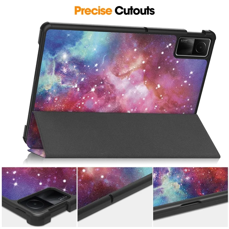 Pour Xiaomi Redmi Pad SE Étui en cuir PU Impression de motif Housse de tablette avec support Tri-fold - Galaxie