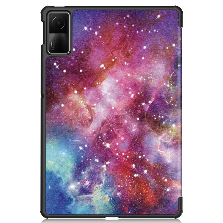 Pour Xiaomi Redmi Pad SE Étui en cuir PU Impression de motif Housse de tablette avec support Tri-fold - Galaxie