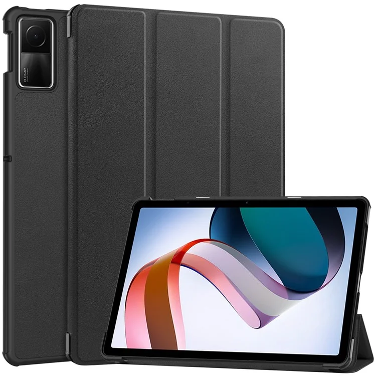Для Xiaomi Redmi Pad SE чехол-подставка с тройным изгибом, ударопрочный чехол из искусственной кожи, чехол для планшета - черный