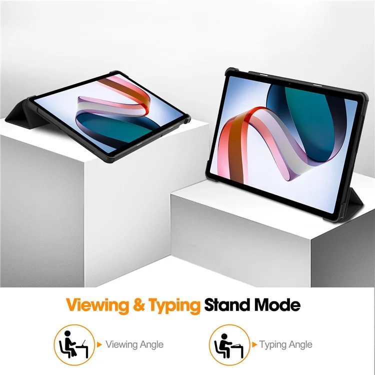 Для Xiaomi Redmi Pad SE чехол-подставка с тройным изгибом, ударопрочный чехол из искусственной кожи, чехол для планшета - черный
