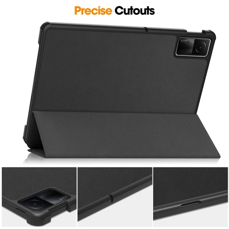 Para Xiaomi Redmi Pad SE Tri-fold Stand Tablet Caso Anti-drop PU Couro Tampa de Tablet - Preto