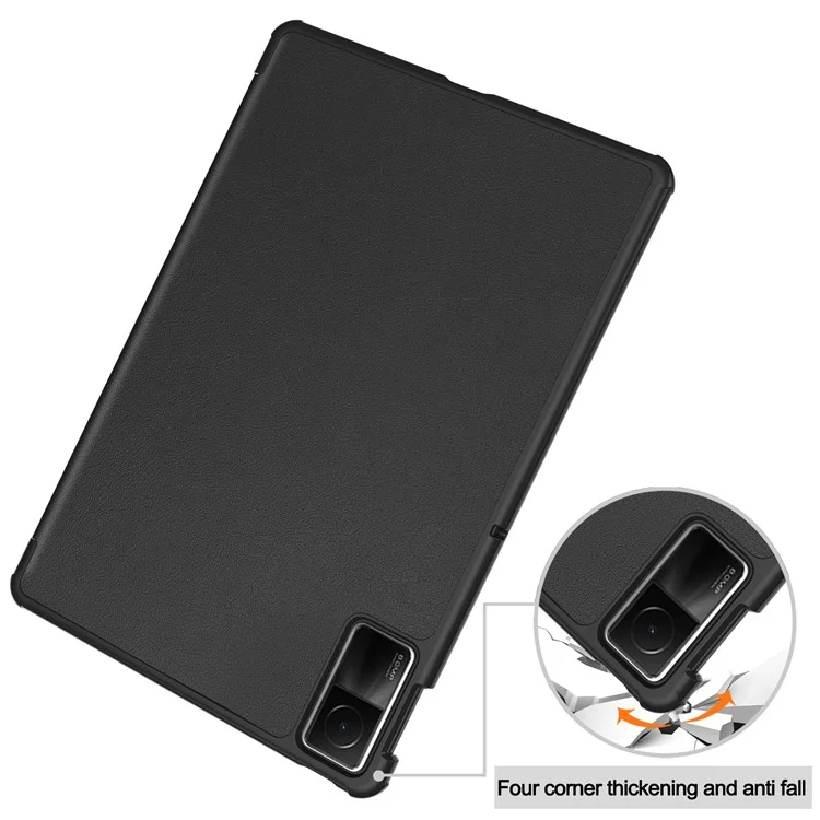Для Xiaomi Redmi Pad SE чехол-подставка с тройным изгибом, ударопрочный чехол из искусственной кожи, чехол для планшета - черный