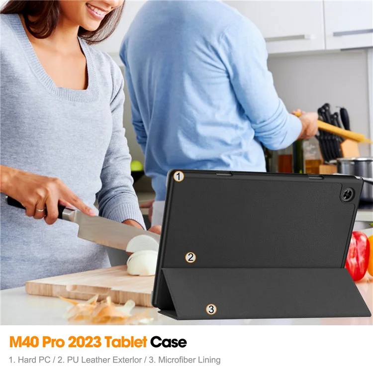 For Teclast M40 / M40 Plus / P20 HD / P20S Tablet Case Tri-fold Stand PU Leather Anti-drop Tablet Cover - Black
