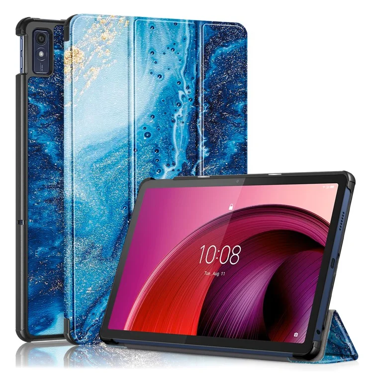 Trifold Stand Cover for Lenovo Tab M10 5G TB-360ZU , PU Leather Pattern Printing Tablet Case with Auto Sleep / Wake - Wave