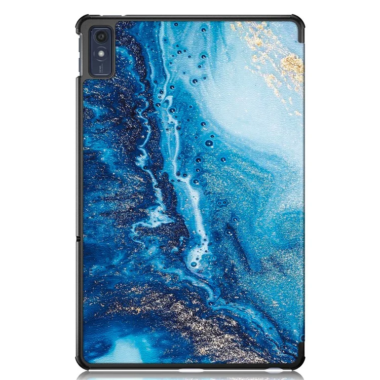 Trifold Stand Cover for Lenovo Tab M10 5G TB-360ZU , PU Leather Pattern Printing Tablet Case with Auto Sleep / Wake - Wave