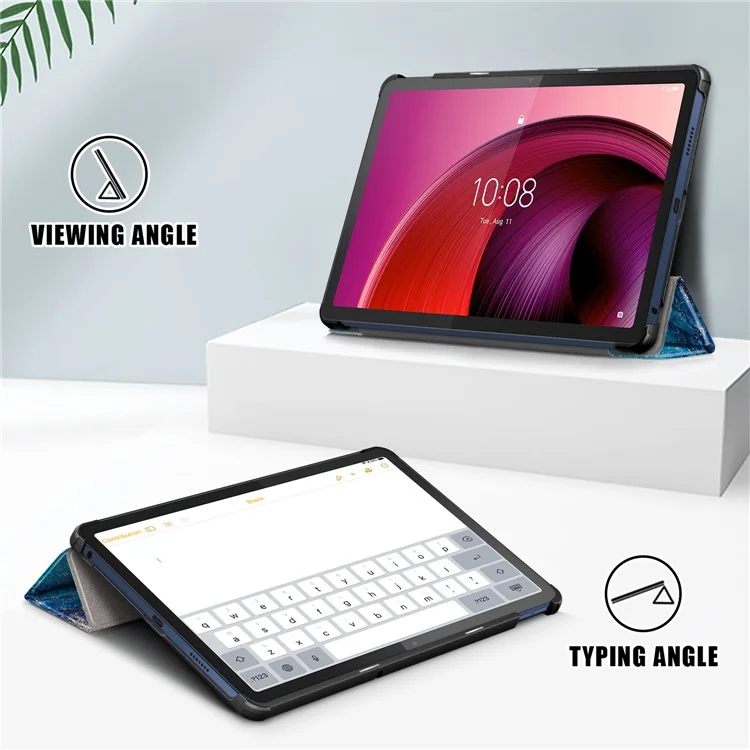Trifold Stand Cover for Lenovo Tab M10 5G TB-360ZU , PU Leather Pattern Printing Tablet Case with Auto Sleep / Wake - Wave