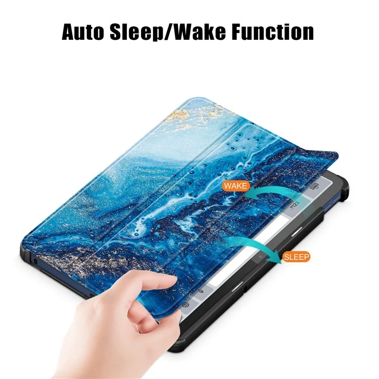 Trifold Stand Cover for Lenovo Tab M10 5G TB-360ZU , PU Leather Pattern Printing Tablet Case with Auto Sleep / Wake - Wave