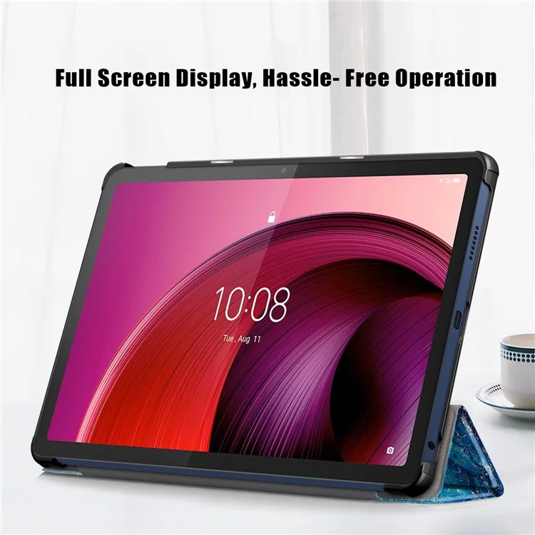 Trifold Stand Cover for Lenovo Tab M10 5G TB-360ZU , PU Leather Pattern Printing Tablet Case with Auto Sleep / Wake - Wave