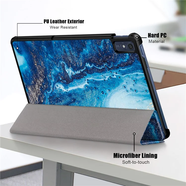 Trifold Stand Cover for Lenovo Tab M10 5G TB-360ZU , PU Leather Pattern Printing Tablet Case with Auto Sleep / Wake - Wave