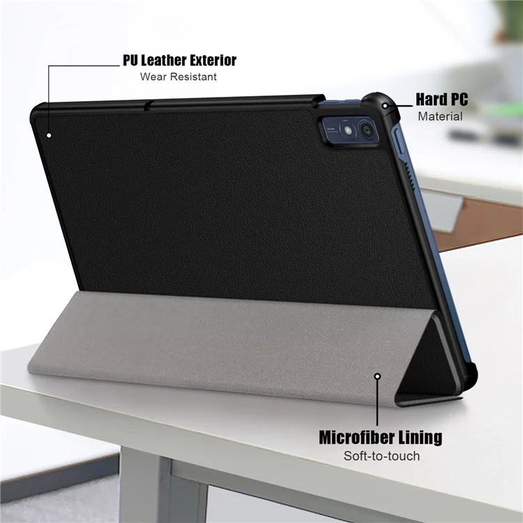 Für Lenovo Tab M10 5G TB-360ZU Trifold Stand Smart Case PU Leder Fullbody Schutzhülle - Schwarz
