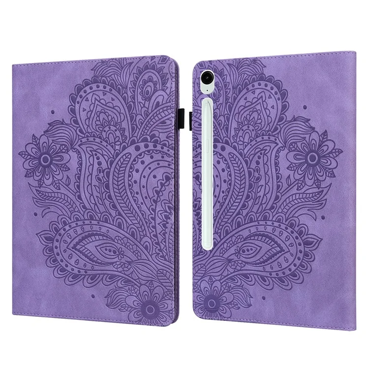 Para Samsung Galaxy Tab S10 / S9 / S9 FE Capa de Couro PU com Suporte para Cartão Flor Estampada - Púrpura
