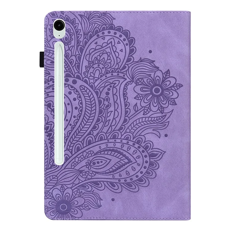 Para Samsung Galaxy Tab S10 / S9 / S9 FE Capa de Couro PU com Suporte para Cartão Flor Estampada - Púrpura