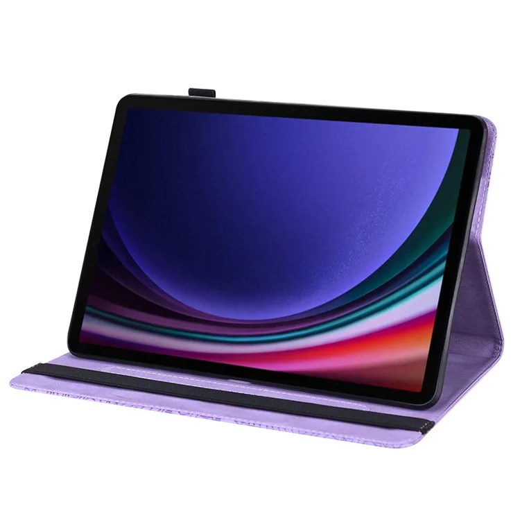 Para Samsung Galaxy Tab S10 / S9 / S9 FE Capa de Couro PU com Suporte para Cartão Flor Estampada - Púrpura