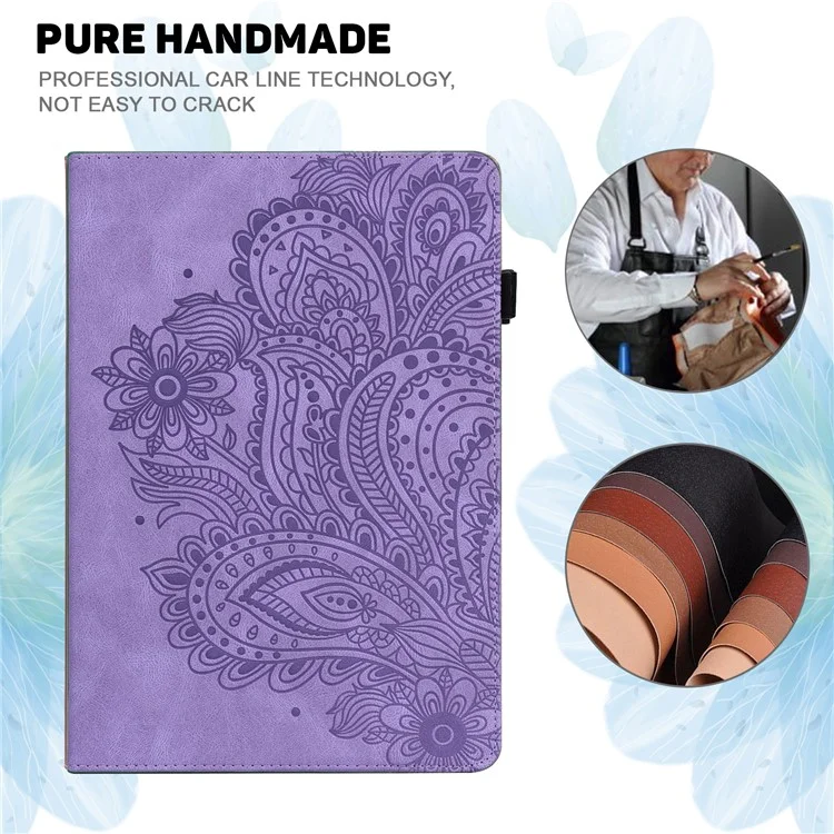 Para Samsung Galaxy Tab S10 / S9 / S9 FE Capa de Couro PU com Suporte para Cartão Flor Estampada - Púrpura