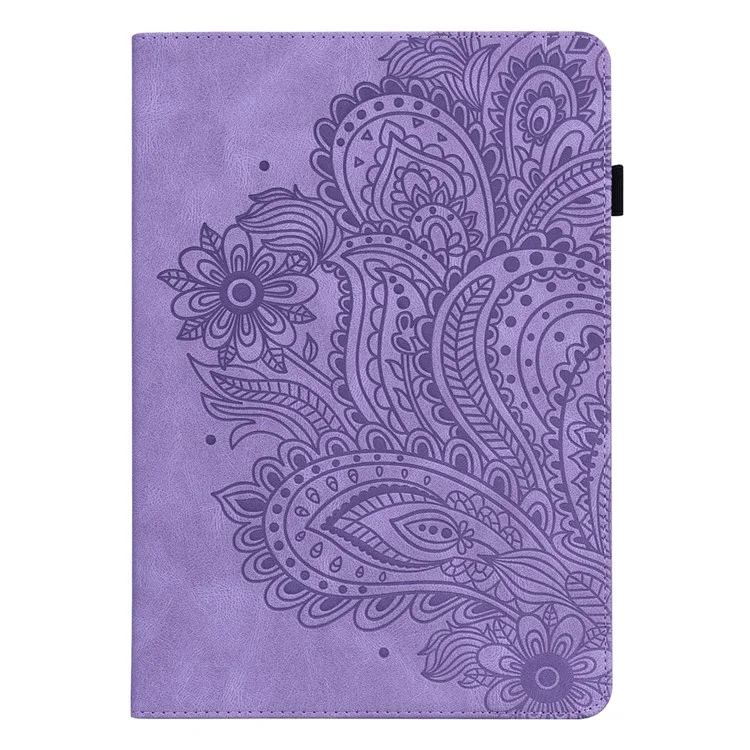 Para Samsung Galaxy Tab S10 / S9 / S9 FE Capa de Couro PU com Suporte para Cartão Flor Estampada - Púrpura