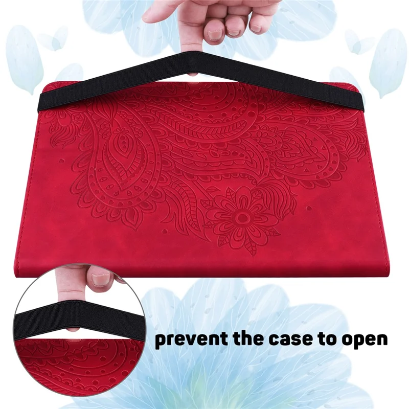 For Samsung Galaxy Tab S10 FE / S9 FE / S9 PU Leather Card Holder Tablet Case Flower Imprinting Support Stand Cover - Red