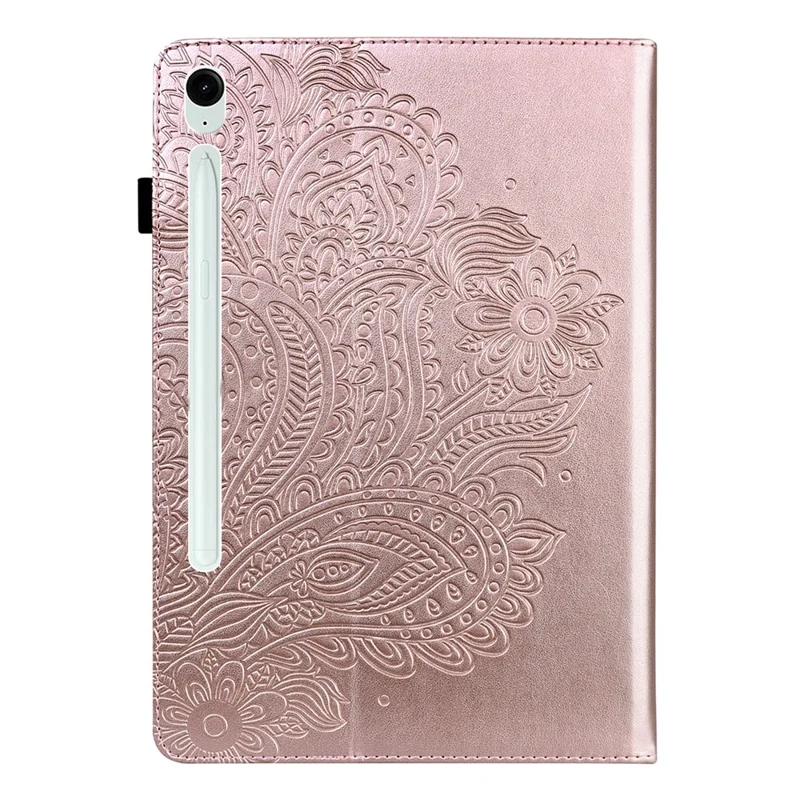 Para Samsung Galaxy Tab S10 / S9 / S9 FE Funda de tarjeta PU Leather Tablet Estuche con estampado de flores Soporte Cubierta - Oro Rosa