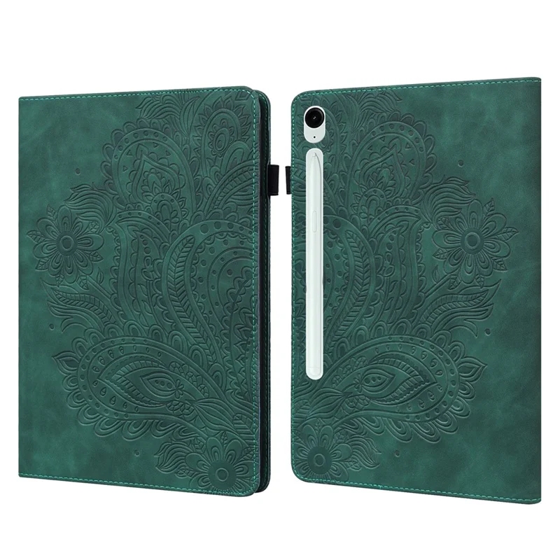Per Samsung Galaxy Tab S10 / S9 / S9 FE Custodia per tablet in pelle PU con porta carte Fiori Imprinting Supporto Supporto - Verde