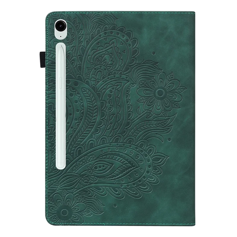 Per Samsung Galaxy Tab S10 / S9 / S9 FE Custodia per tablet in pelle PU con porta carte Fiori Imprinting Supporto Supporto - Verde
