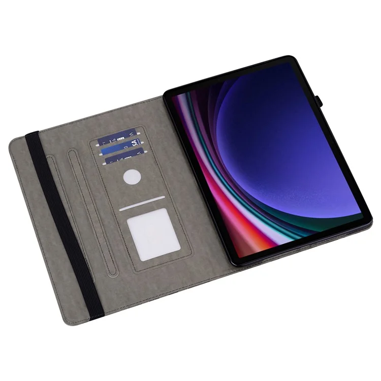 Para Samsung Galaxy Tab S10 / S9 / S9 FE Case de Capa de Suporte com Padrão de Árvore e Cervo Impressa em Couro PU com Suporte de Cartão - Cinza