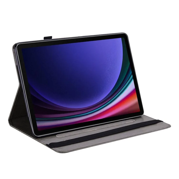 Para Samsung Galaxy Tab S10 / S9 / S9 FE Case de Capa de Suporte com Padrão de Árvore e Cervo Impressa em Couro PU com Suporte de Cartão - Cinza