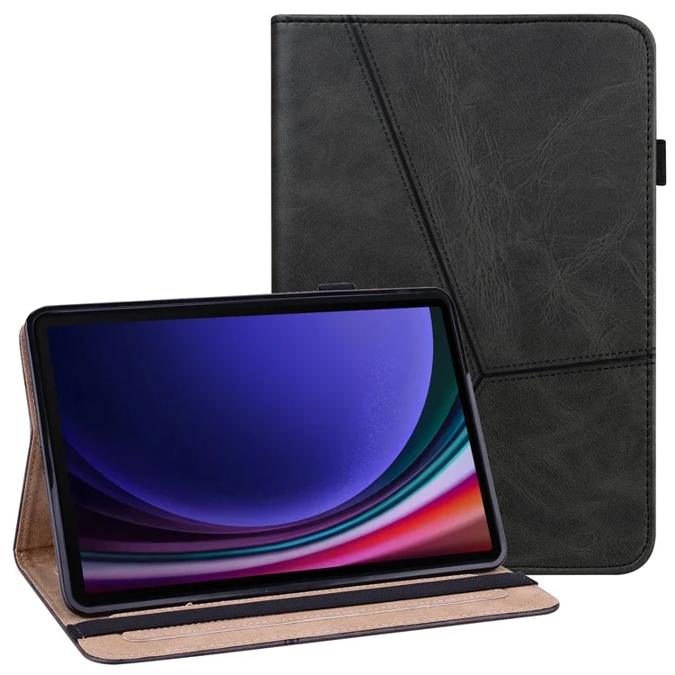 Para Samsung Galaxy Tab S10 / S9 / S9 FE Capa Protetora Dobrável de PU com Suporte de Linha Impressa - Preta