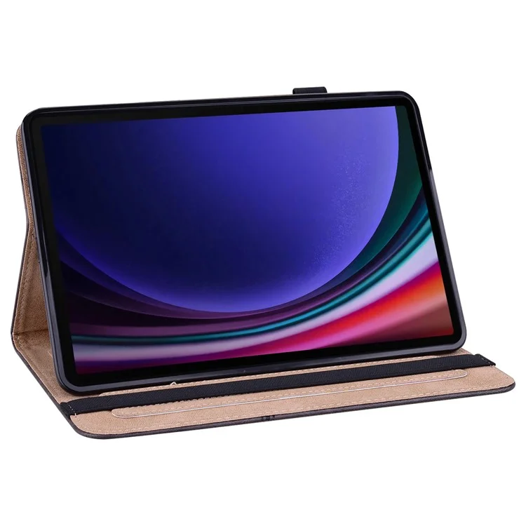 Para Samsung Galaxy Tab S10 / S9 / S9 FE Capa Protetora Dobrável de PU com Suporte de Linha Impressa - Preta