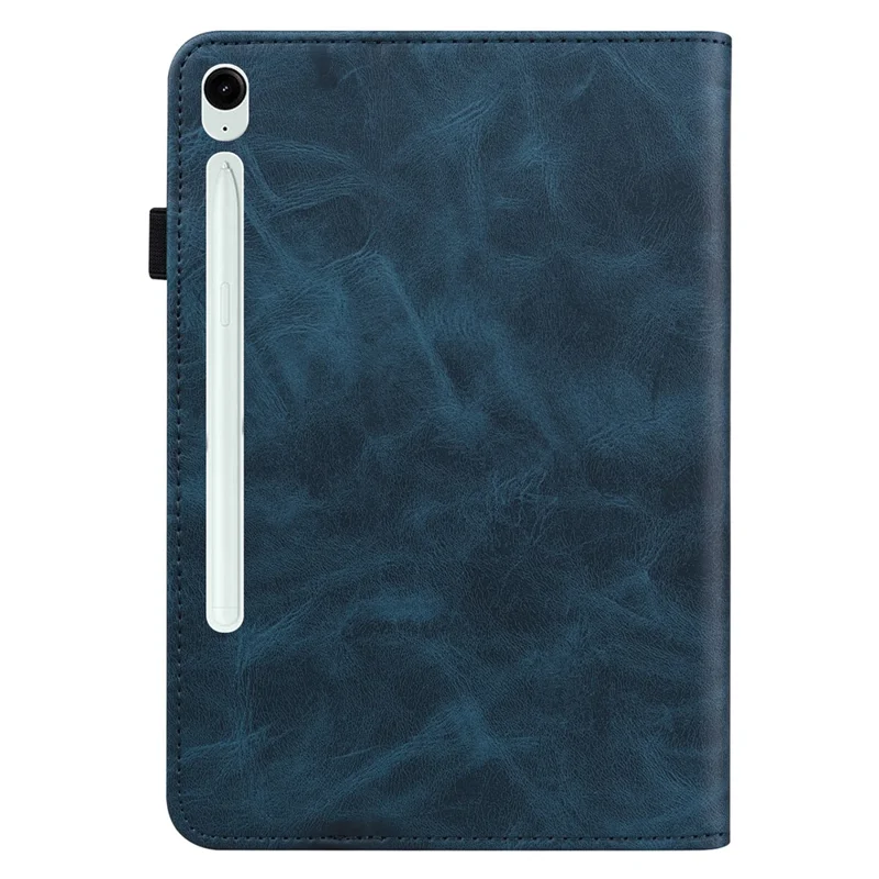 For Samsung Galaxy Tab S10 FE / S9 FE / S9 PU Stand Cover Line Imprinted Protective Tablet Cover with Card Slots - Blue