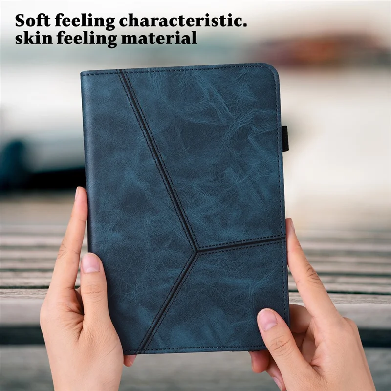For Samsung Galaxy Tab S10 FE / S9 FE / S9 PU Stand Cover Line Imprinted Protective Tablet Cover with Card Slots - Blue