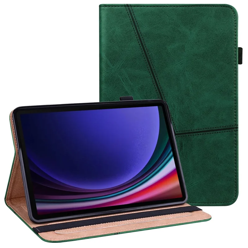 For Samsung Galaxy Tab S10 FE / S9 FE / S9 PU Stand Cover Line Imprinted Protective Tablet Cover with Card Slots - Green