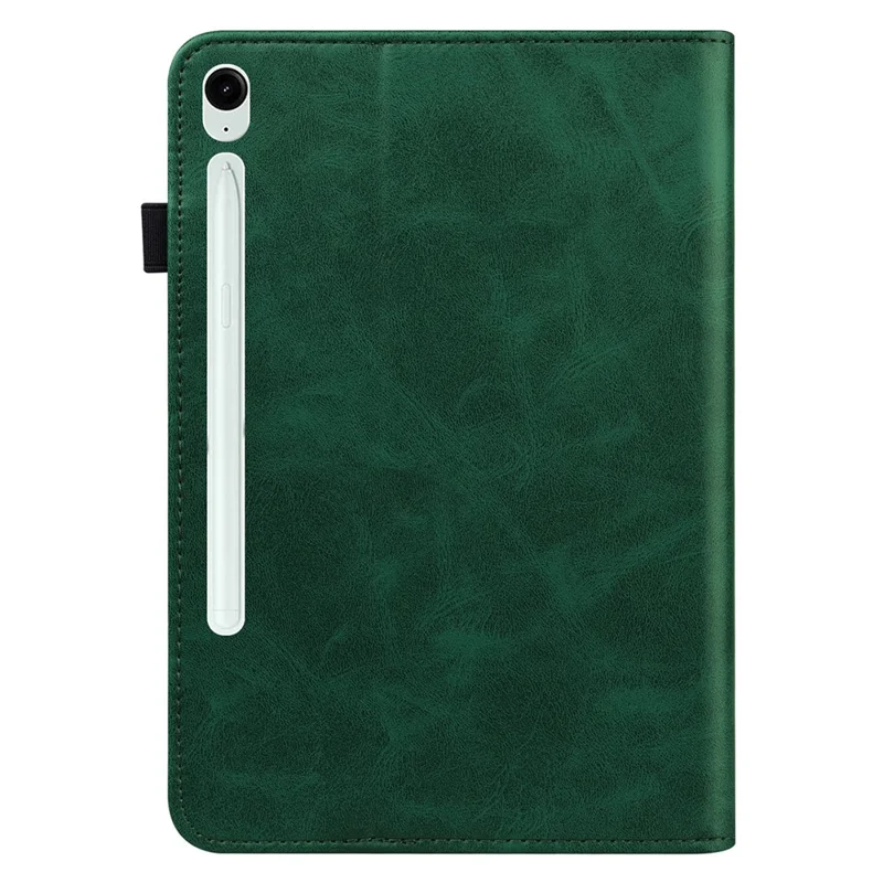 For Samsung Galaxy Tab S10 FE / S9 FE / S9 PU Stand Cover Line Imprinted Protective Tablet Cover with Card Slots - Green