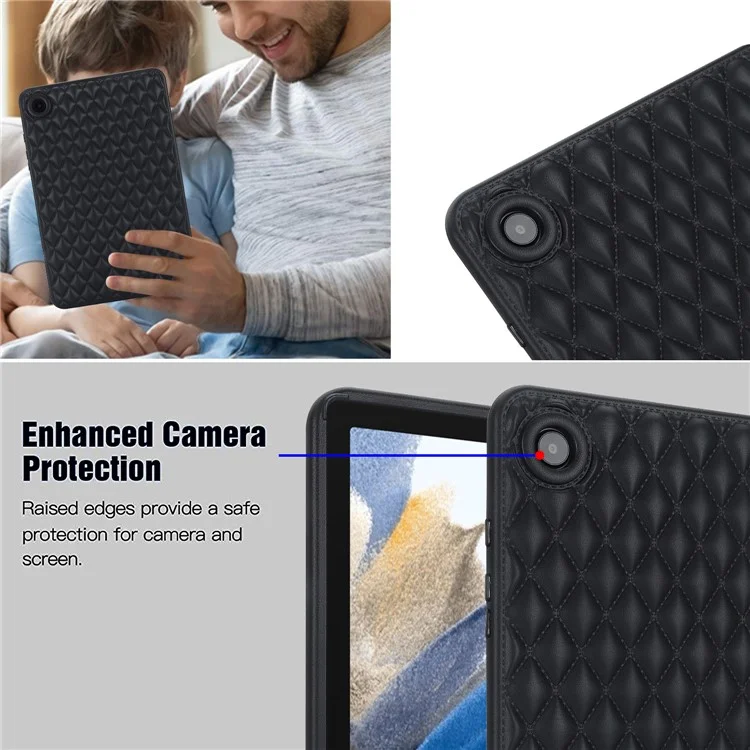 For Samsung Galaxy Tab A8 10.5 (2021) / (2022) / X200 Rhombus Pattern Anti-Drop Tablet Case Shockproof Soft TPU Back Cover - Black