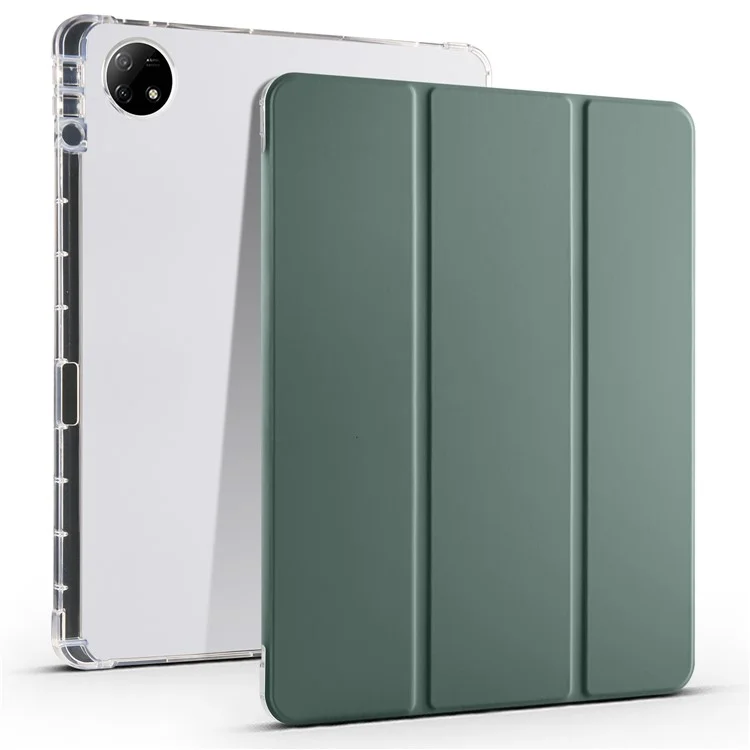 Für vivo Pad2 Smart Trifold Stand Case PU Leder Transparente TPU Rückseite Tablet-Hülle mit Stifthalter - Mitternachtsgrün